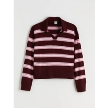 LC Waikiki Lcw Kids Bordo Polo Yaka Kız Çocuk Triko Kazak