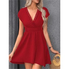 Faylora Kadın Kısa Kollu Kruvaze Yakalı Beli Lastikli Bürümcük Elbise