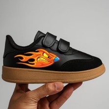 Lias Design Turuncu Alevli Canavar Baskılı Kauçuk Görünümlü Spor Akkabı Sneakers