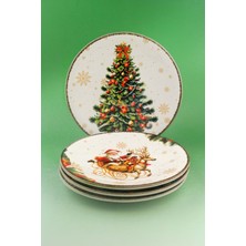 Bursa Porselen Dekor Retro New Christmas 4 Parça Porselen Servis Tabağı