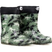 Kajila Haki Kamuflaj Desenli Çocuk Yağmur Çizmesi, Su Geçirmez, Kaymaz Tabanlı, Kışlık Çocuk Çizme