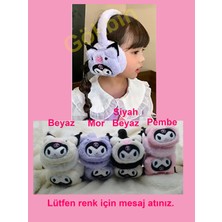 Gökbin Kadın Kışlık Bere Şapka Çok Renkli Peluş Kuromi Kulaklıklar Rüzgar Geçirmez
