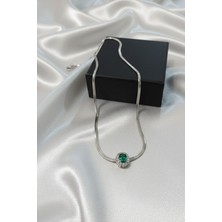 Aslı Kiraz Jewerly Yeşil Taşlı Italyan Zincir Gümüş Kolye
