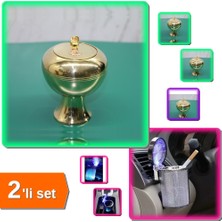 Hereveoyuncak Pirinç Ayaklı Küllük + Araç Içi Oto Kokusuz Küllük Rgb Işıklı Kapaklı - 2li Set M9S5R9