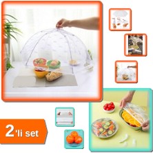 Hereveoyuncak 1 Adet Yemek Koruma Şemsiyesi + 100 Adet Lastikli Tencere ve Tabak Bonesi 24 cm - 2li Set V8R6U1