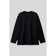 Siyah O Yaka Rahat Form Battal Büyük Beden Uzun Kollu Erkek T-Shirt - 88107
