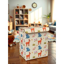Luxway Home Wild Animals Büyük Boy Kapaklı Kirli Çamaşır Oyuncak Düzenleyici Saklama Kutusu Sepeti 40X50X30