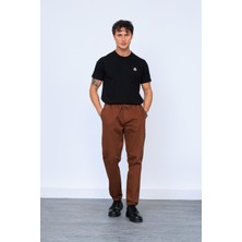 Kahve Parça Boya Beli Lastikli Bağcıklı Chino