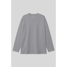 Gri O Yaka Rahat Form Battal Büyük Beden Uzun Kollu Erkek T-Shirt - 88107