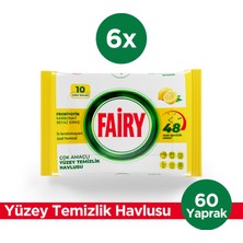 Fairy Çok Amaçlı Yüzey Temizlik Havlusu 10 Yaprak 6 Adet | Limon Yağlı | Beyaz Sirke & Karbonat
