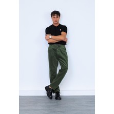 Açık Haki Beli Lastikli Kalın Fitilli Kadife Pantolon