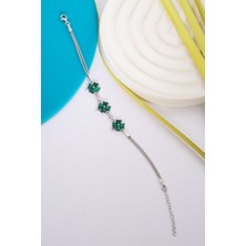 Innuendo 925 Ayar Gümüş 3 Yeşil Yonca Zirkon Bileklik