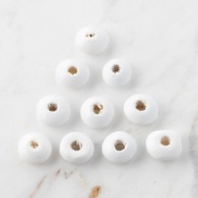 Loren 10 Adet Beyaz Yassı Ahşap Boncuk