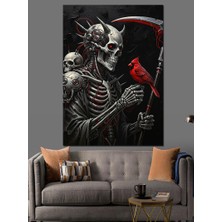 Artmeg İskelet ve Kırmızı Kuş Dekoratif Kanvas - Mdf Ahşap Tablo
