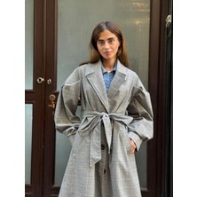 Retrobird Valencia Kuşaklı Trenchcoat Hafif Kaban Kadın Gri