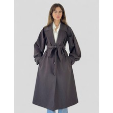 Retrobird Valencia Kuşaklı Trenchcoat Hafif Kaban Kadın Koyu Kahve
