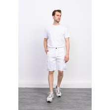 2416 Beyaz Cepli Kargo Şort