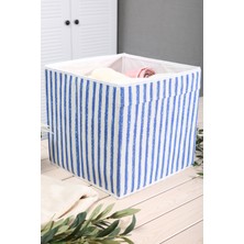 Luxway Home Mavi Çizgili Kapaksız Çok Amaçlı Oyuncak Saklama Kutusu 30X30X30