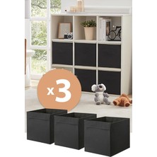 Luxway Home 3 Adet Siyah Kapaksız Kutu Çok Amaçlı Organizer Ofis Kırtasiye Oyuncak Kutusu 30 x 30