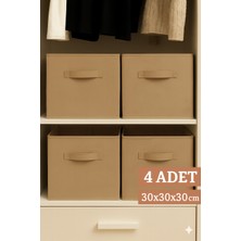 Luxway Home 4’lü Bej Kumaş Dolap Içi Düzenleyici Kutu - 30X30X30 cm Katlanabilir Çok Amaçlı Saklama Kutusu