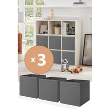 Luxway Home 3 Adet Gri Kapaksız Kutu Çok Amaçlı Organizer Ofis Kırtasiye Oyuncak Kutusu 30 x 30