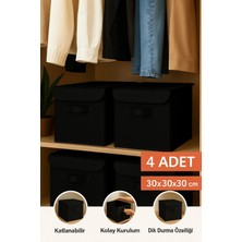 Luxway Home 4’lü Siyah Kapaklı Kumaş Dolap Içi Düzenleyici Kutu - 30X30X30 cm Katlanabilir Saklama Kutusu
