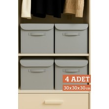 Luxway Home 4’lü Gri Kapaklı Kumaş Dolap Içi Düzenleyici Kutu - 30X30X30 cm Katlanabilir Saklama Kutusu