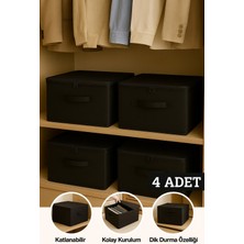 Luxway Home 4’lü Siyah Destekli Hurç Seti – Büyük Boy Fermuarlı Katlanabilir Kumaş Saklama ve Düzenleyici Kutular