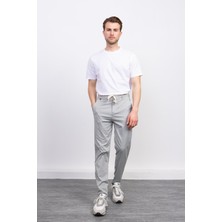 Gri Ipli Chino Pantolon-Çıtçıt Detaylı