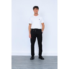 Siyah Beli Lastikli Bağcıklı Chino Pantolon
