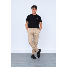 Bej Parça Boya Beli Lastikli Bağcıklı Chino