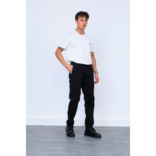 Siyah Parça Boya Beli Lastikli Bağcıklı Chino