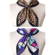 Aida Jewelss 2 Li Saten Bandana Seti Saten Fular Saten Çanta Aksesuarı Özel Desen Bandana 45X50 Cm