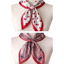 Aida Jewelss 2 Li Saten Bandana Seti Saten Fular Saten Çanta Aksesuarı Özel Desen Bandana 45X50 Cm