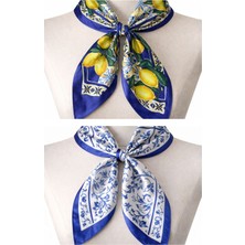 Zadenza Gold Aida Jewelss 2 Li Saten Bandana Seti Saten Fular Saten Çanta Aksesuarı Özel Desen Bandana 45X50 Cm