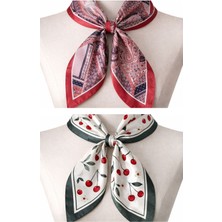 Aida Jewelss 2 Li Saten Bandana Seti Saten Fular Saten Çanta Aksesuarı Özel Desen Bandana 45X50 Cm