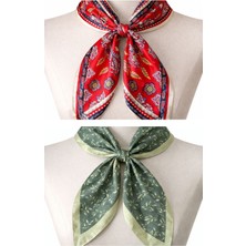 Aida Jewelss 2 Li %100 Pamuklu Bandana Seti Özel Desen Bandana Fular Çanta Aksesuarı Bandana 45x50 Cm