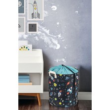 Luxway Home Uzay Baskılı Fileli Çok Amaçlı Oyuncak Saklama Kutusu Kirli Sepeti Katlanır Düzenleyici 32X40