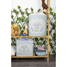 Luxway Home Mavi Fil ve Çocuk Odası Katlanabilir Büzgülü Silindir Sepet – Çok Amaçlı Oyuncak ve Kirli Çamaşır Kutusu (37X40