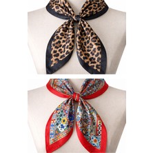 Aida Jewelss 2 Li Saten Bandana  Seti Saten Fular Saten Çanta Aksesuarı Özel Desen Bandana 45X50 cm