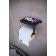Storemax Metal Modern Raflı Tuvalet Kağıtlık – Telefon ve Aksesuar Askılı Wc Peçete Tutucu Siyah