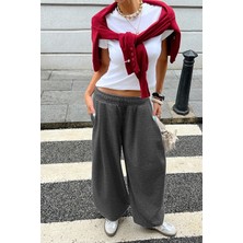 BSBSPOR Erkek / Kadın Bol Tarz Baggy Kalın Şardonlu Lastikli Paça Eşofman Altı Gri / Siyah / Antrasit