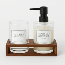 Storemax Akasya Ahşap Altlıklı Cam Sabunluk ve Koku Şişesi Seti – Şık Banyo Aksesuarı, Pompalı Sıvı Sabunluk & Oda Kokusu Haznesi, Modern Tasarım