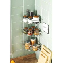 Storemax 3 Katlı Metal Krom Kaplama Baharatlık, Duvar Veya Tezgah Üstü Bahartalık, Köşe Rafı, Köşelik, Baharat Standı, Baharat Rafı, Kahve Rafı, Delme Gerektirmez Yapışkanlı Askı Gümüş Renk 50 cm