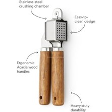 Storemax Akasya Saplı Sarımsak Ezici Paslanmaz Çelik Sarımsak Presi Ergonomik Ahşap Saplı Sarımsak Sıkacağı Kolay Temizlenen Dayanıklı Mutfak Aleti Profesyonel Sarımsak Ezip Presleyen Aparat