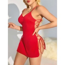 Aria's Closet Arias Closet Kırmızı Yanları Ip Detaylı Fantezi Gecelik