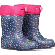 Kajila Fuşya Figürlü Çocuk Yağmur Çizmesi, Su Geçirmez, Kaymaz Tabanlı, Kışlık Çocuk Çizme