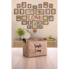 Luxway Home Jüt Orta Boy Simple Living Baskılı Düzenleyici Saklama Sepeti Set 30X22X18