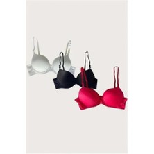 Aria's Closet Arias Closet Beyaz-Siyah-Kırmızı 3'lü Mikro Kumaş Içi Boş Balenli Günlük Desteksiz Sütyen