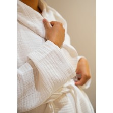 Monolisse % 100 Pamuk 4 Kat Müslin Ünisex Kapşonsuz Bornoz Beyaz S/m